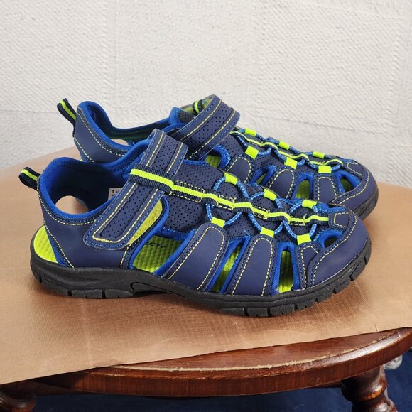 Falls Creek Navy and Lime Green Velcro Strap Closed Toe Bungee Jack Sandals Sz 2 - Picture 5 of 16